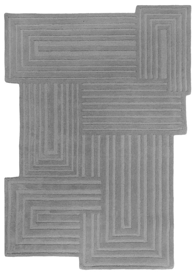 Tappeto grigio in lana tessuto a mano 200x290 cm Zen Rectangles – Flair Rugs