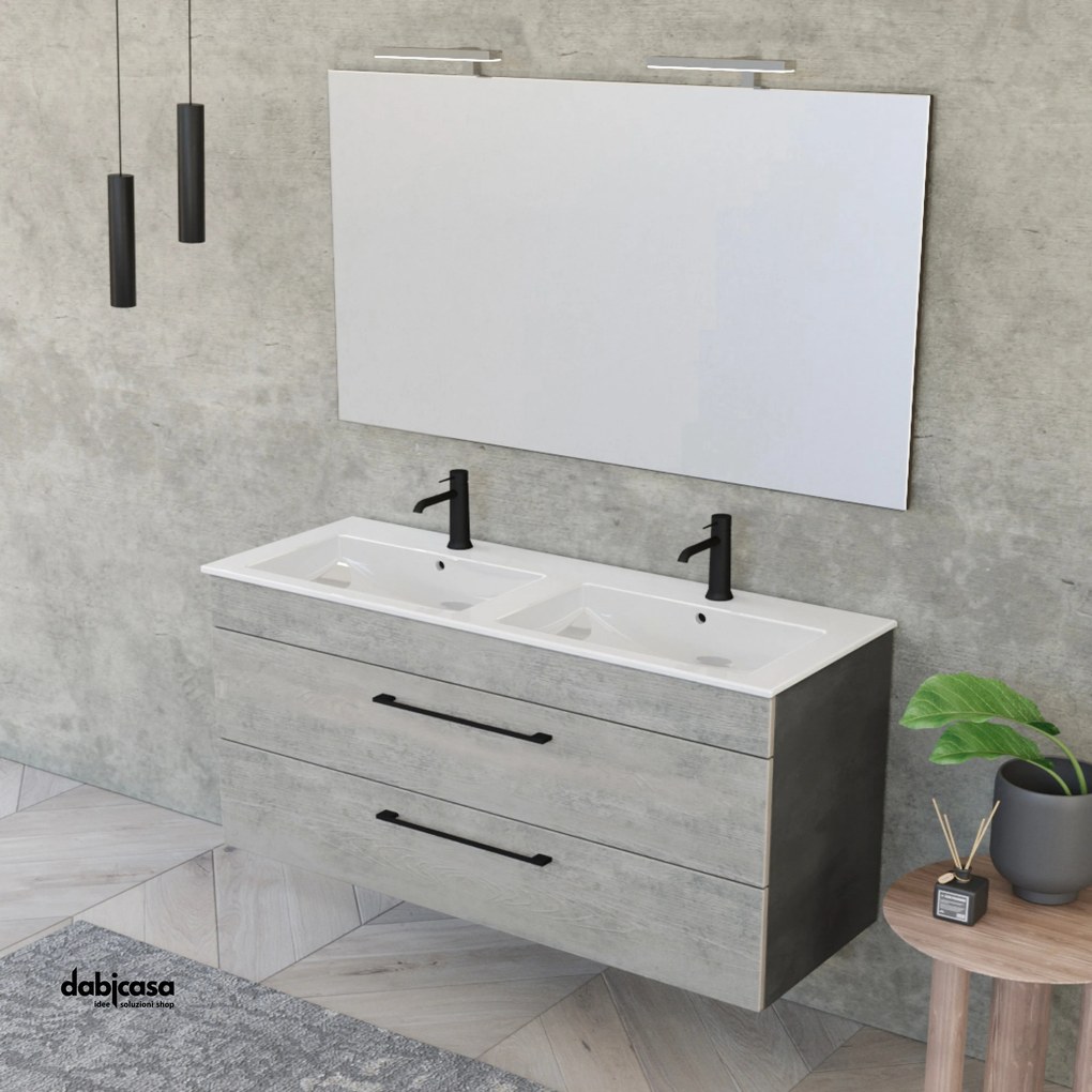 Mobile Bagno Sospeso "Unit Eight" Da 118 Cm Composto Da Due Cassetti e Doppia Vasca Finitura