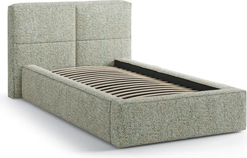 Letto singolo imbottito verde con contenitore con rete inclusa 90x200 cm Darren – Micadoni