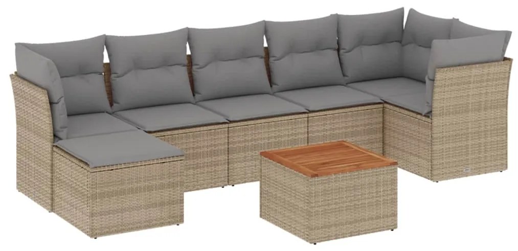 Set divano da giardino 8 pz con cuscini beige misto polyrattan