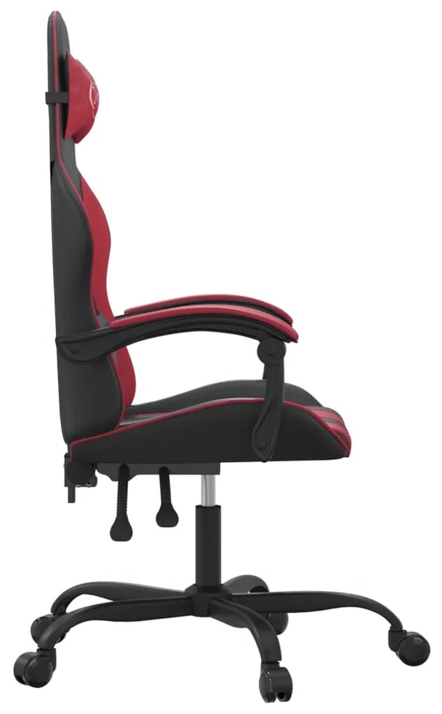 Sedia da gaming girevole nero e rosso vino in similpelle