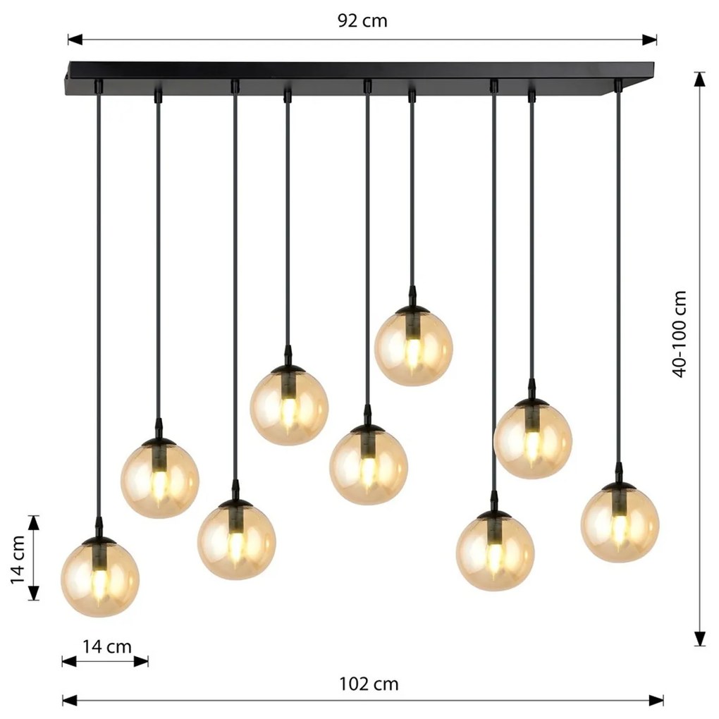 Lampadario a Sospensione in Acciaio e Vetro COSMO 9 Nero 9xE14