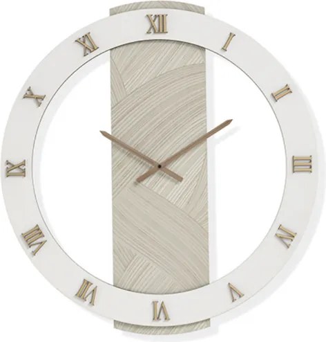 Orologio SCOTT rotondo D60 cm in legno rivestito con parato e dettagli Rame