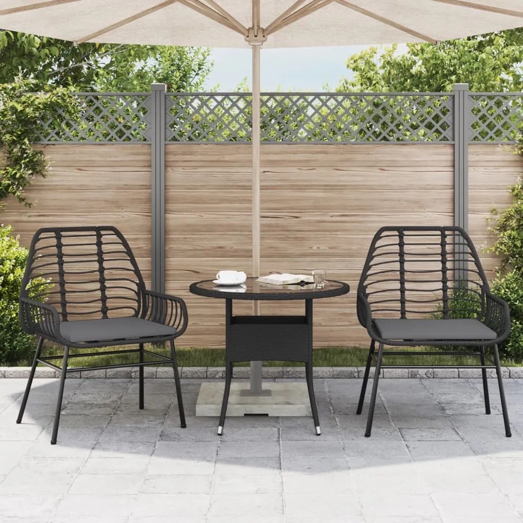 Sedie da giardino con cuscini 2 pz nere in polyrattan