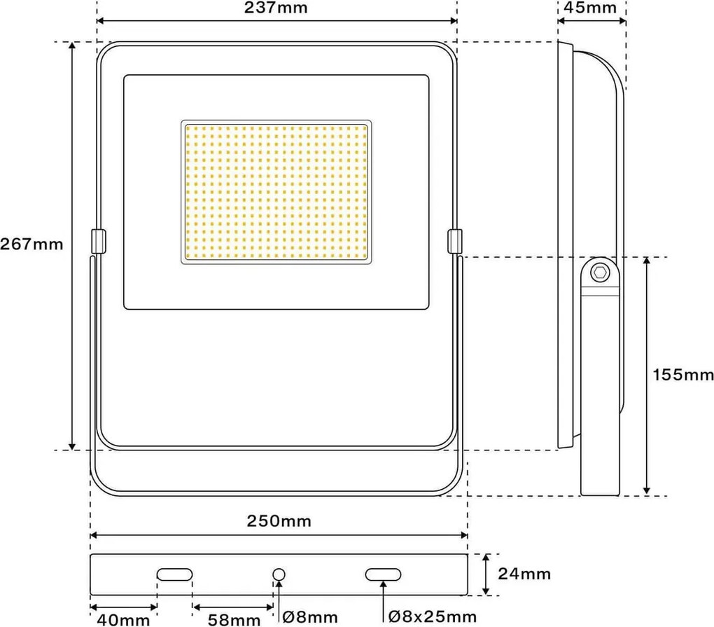Proiettore LED 100W IP65 145lm/W con Osram chip LED Colore Bianco Caldo 3.000K