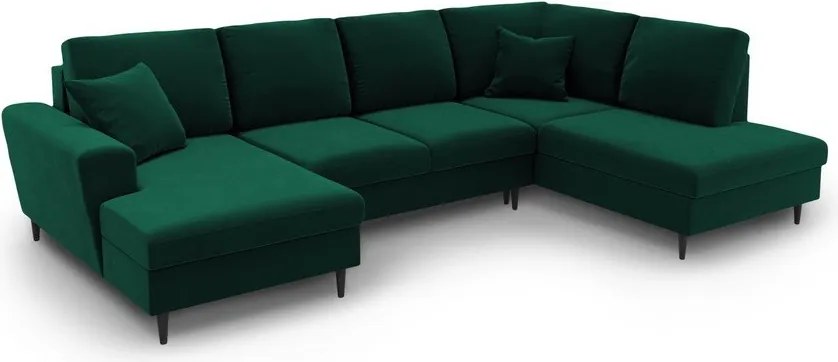 Divano angolare verde allungabile e con contenitore (con penisola a destra/a U) con rivestimento in velluto Kyoto – Cosmopolitan Design