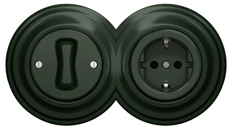 Kliklap - interruttore unipolare retrò n. 1 e presa SCHUKO 230 V con cornice, verde