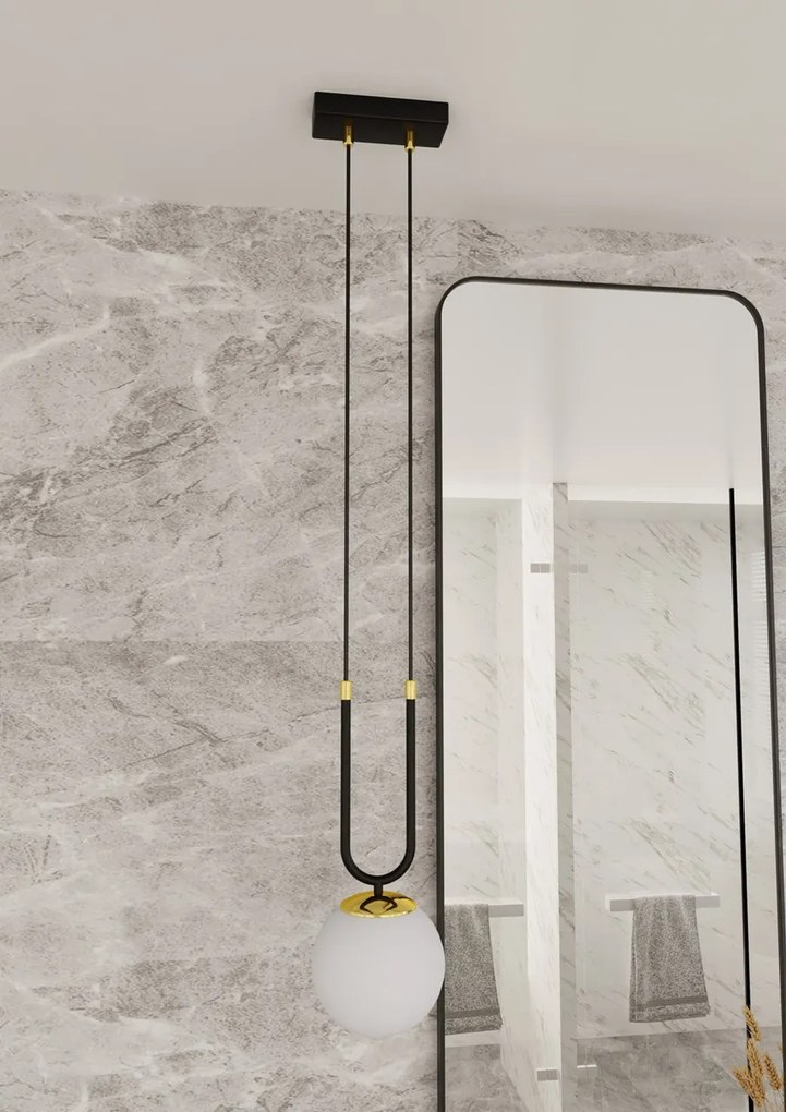 Lampadario a Sospensione in Acciaio e Vetro GLAM 1 Nero E14