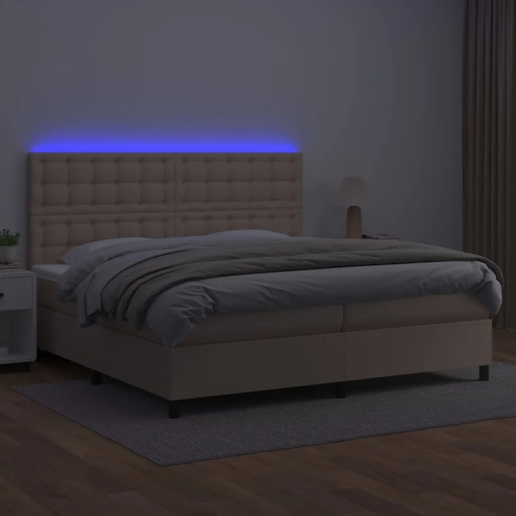 Giroletto molle materasso e led cappuccino 200x200cm similpelle