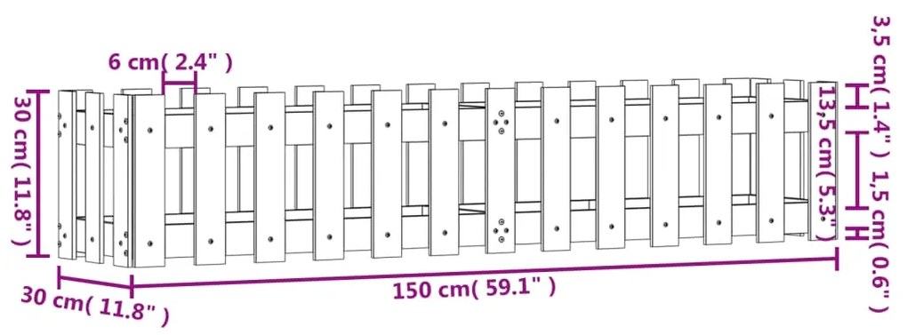 Fioriera da Giardino Recinzione 150x30x30cm Pino Impregnato