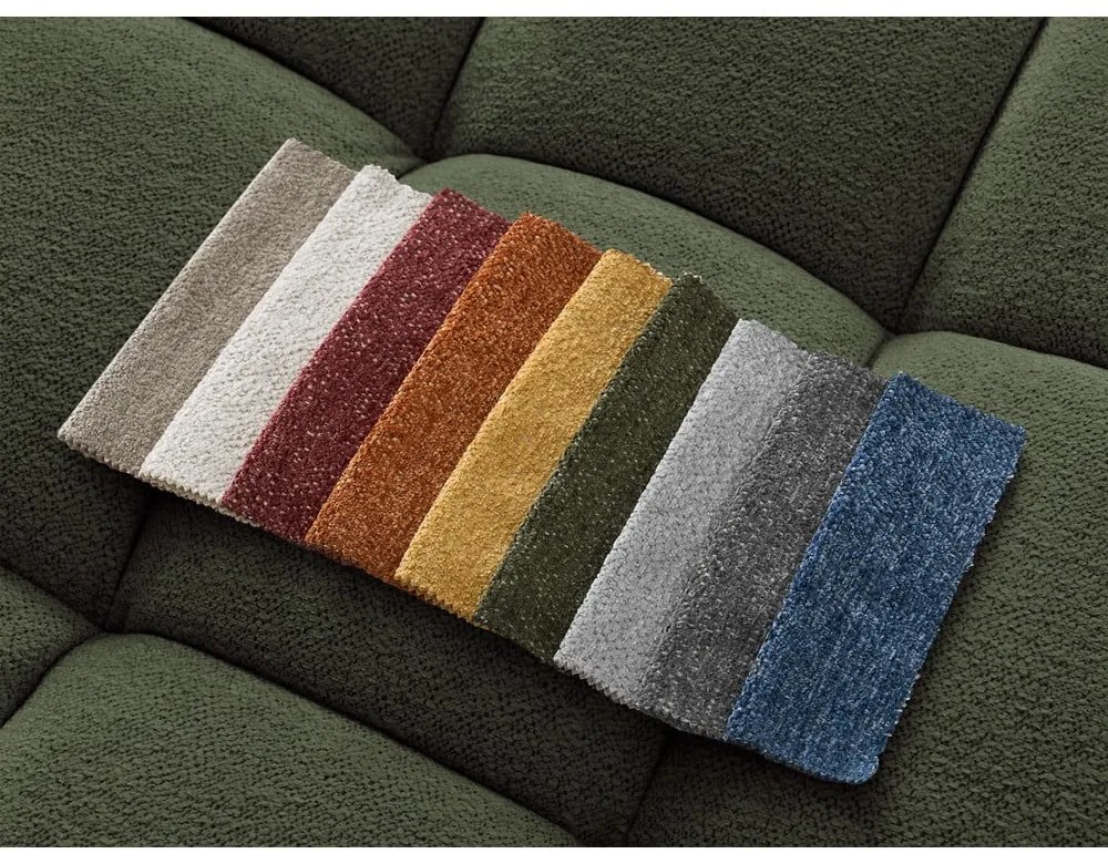 Divano angolare verde allungabile e con contenitore (penisola a sinistra/chaise lounge) con rivestimento in ciniglia Everest – Bobochic Paris