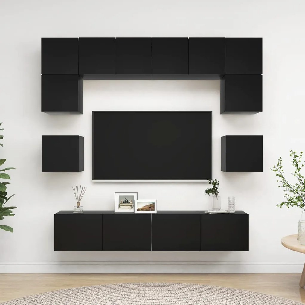 Set Di Mobili Porta Tv 8 Pz Nero İn Legno Multistrato /