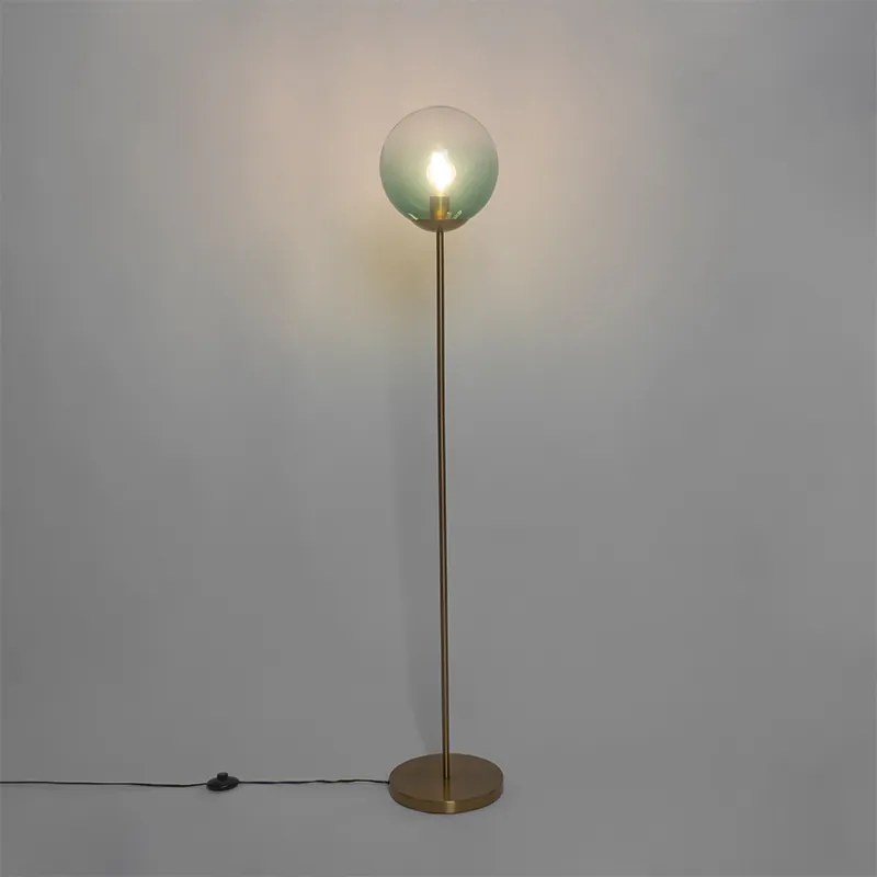 Lampada da terra Art Déco in ottone con vetro verde - Pallon