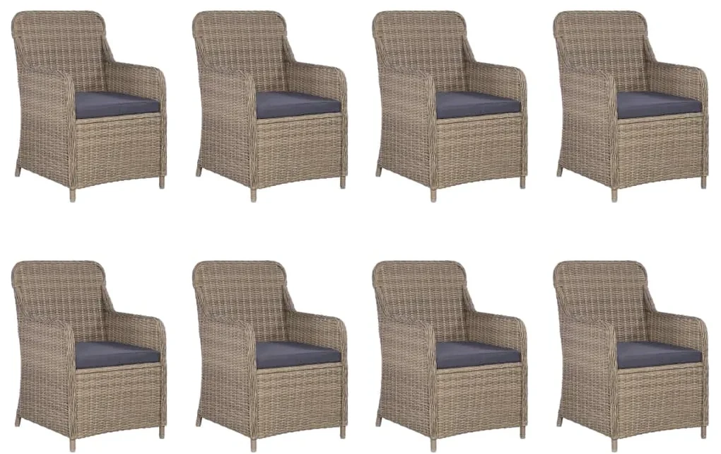 Set da pranzo da giardino 9 pz in polyrattan marrone