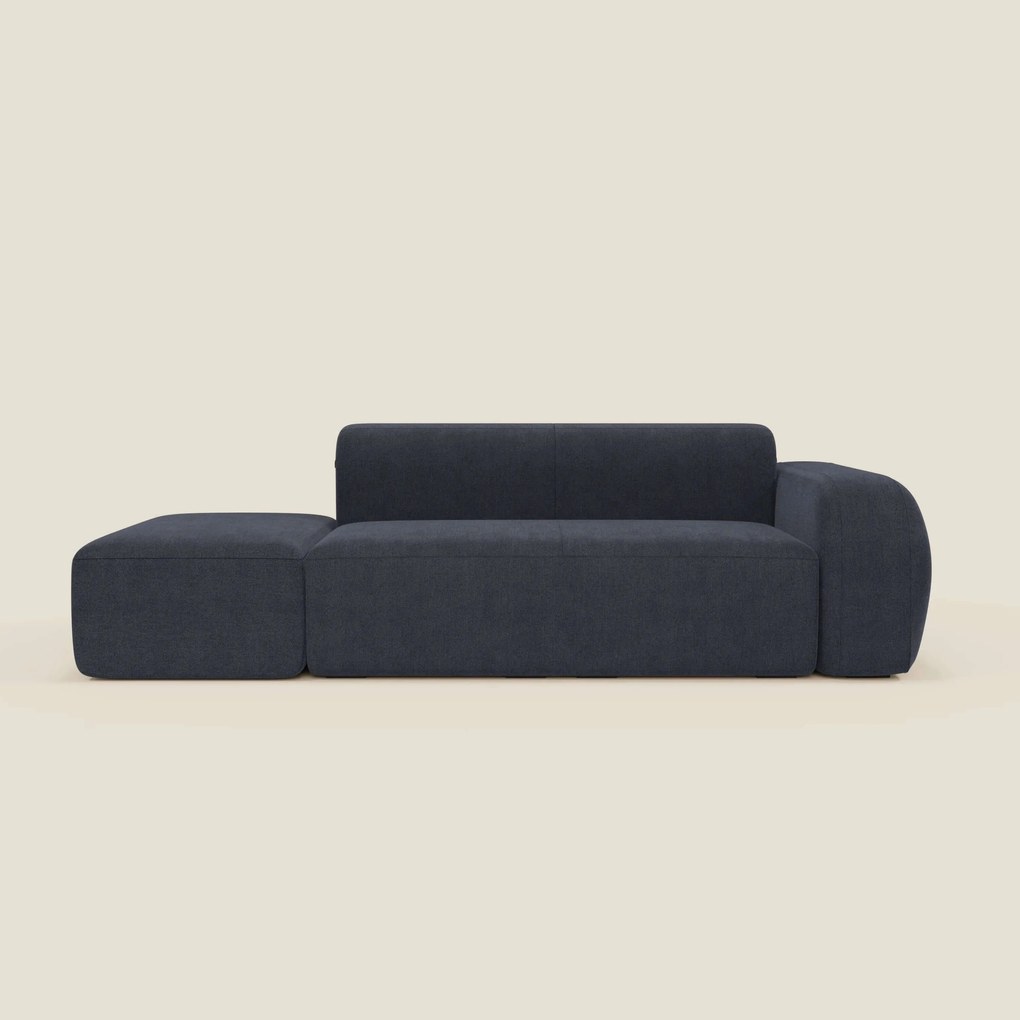 BonBon Divano modulare componibile – Composizione con pouf terminale in tessuto smacchiabile T23 blu ardesia