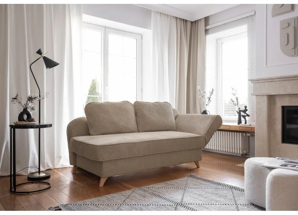 Chaise longue grigio tortora (con penisola a destra) con rivestimento in velluto a coste Chic Charlotte – Miuform