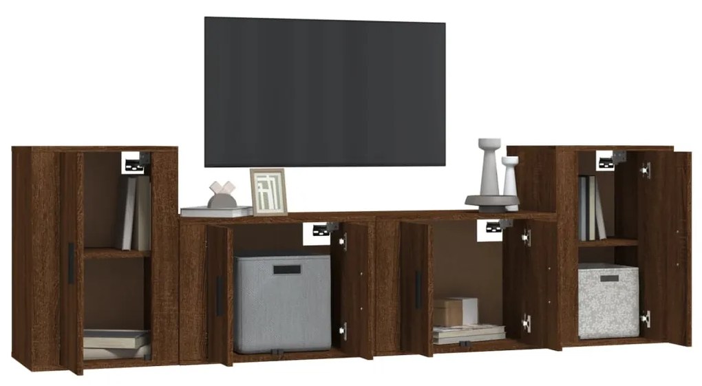 Set mobili porta tv 4 pz rovere marrone in legno multistrato