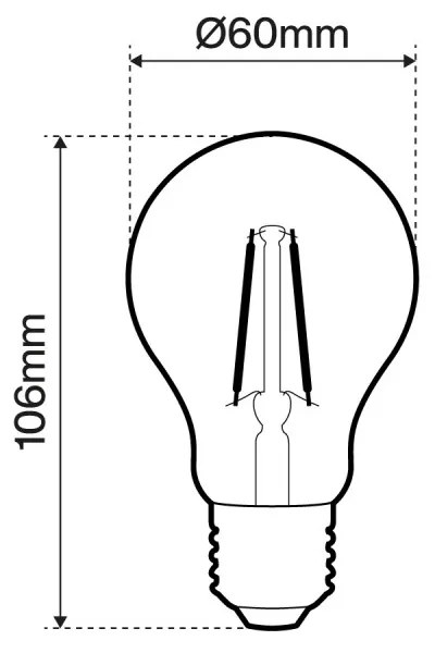 Lampada LED E27 2W Ambrata a Filamento, No Flickering - A60 Colore Bianco Caldo 2.500K