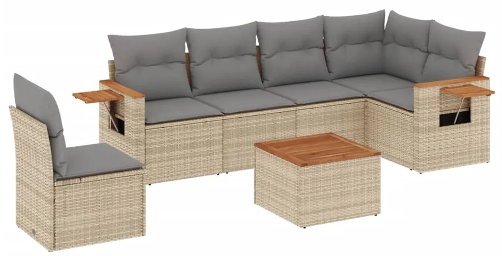 Set divani da giardino 7 pz con cuscini beige in polyrattan