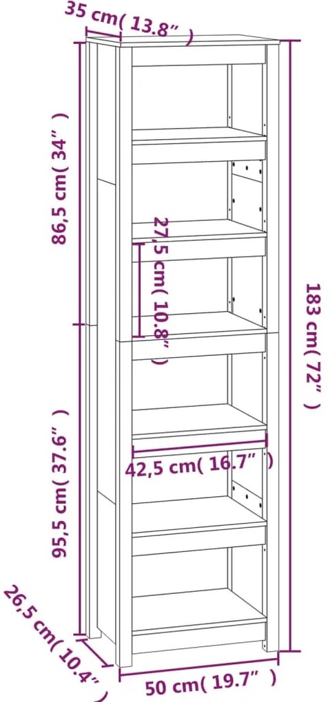 Libreria Grigia 50x35x183 cm in Legno Massello di Pino