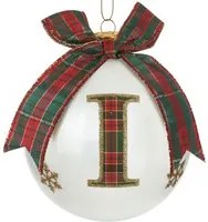 Pallina Natale lettera I tartan vetro 10 cm