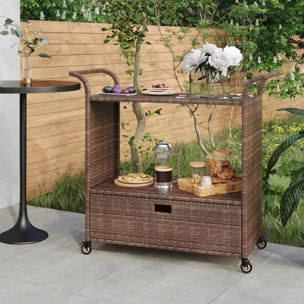 Carrello Da Bar Con Cassetto Marrone 100x45x97 Cm İn Polyrattan /