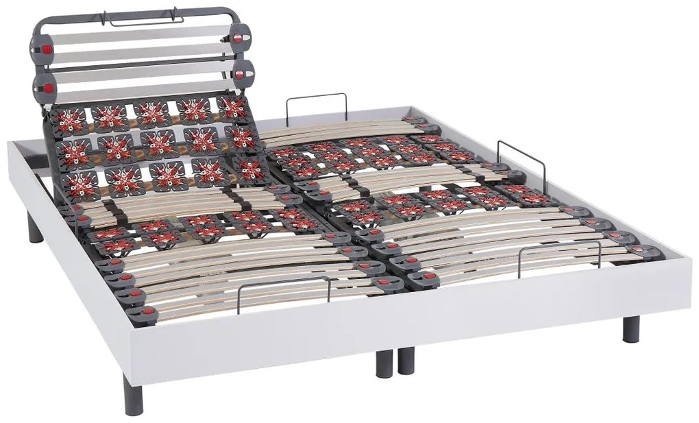 Letto relax elettrico doghe e sospensioni 2 x 80 x 200 cm materasso memory e bambù Bianco DAMYSOS di NATUREA con motori OKIN