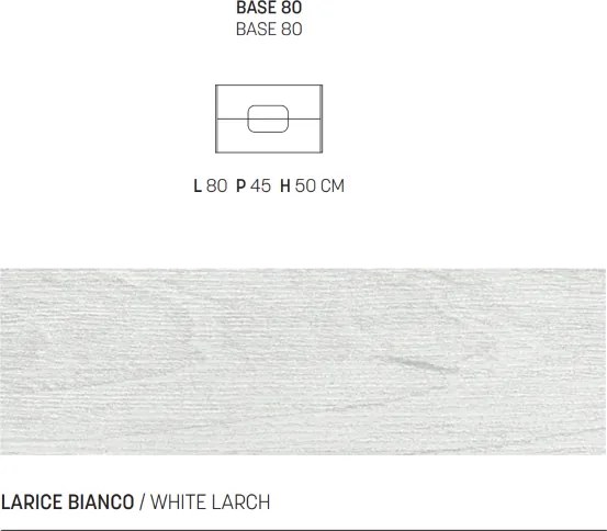 Mobile bagno sospeso 80 cm ARCO con due cassetti Larice Bianco