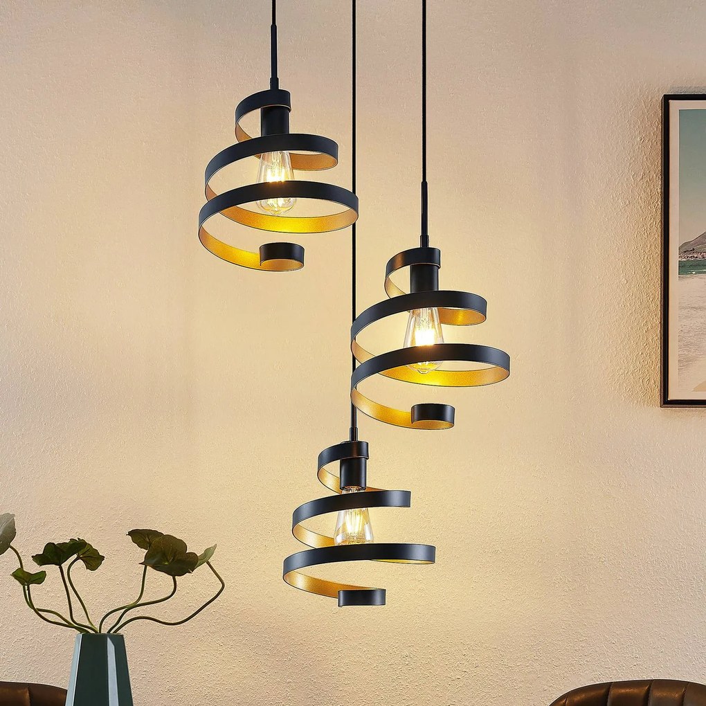 Lampada a sospensione Colten Lindby, dimmerabile, Nero, Soggiorno / Sala da pranzo, Metallo, Design, Lampada a sospensione