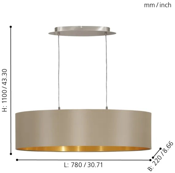 Eglo 31613 - Lampadario a cavo MASERLO 2xE27/60W/230V