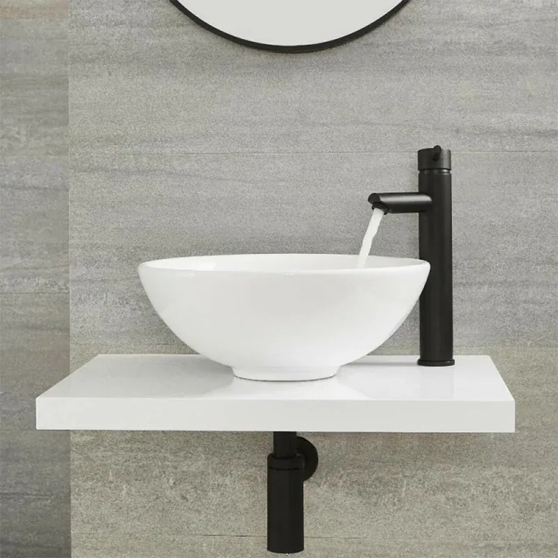 Sifone lavabo a canna tonda nero opaco completo di piletta click clack