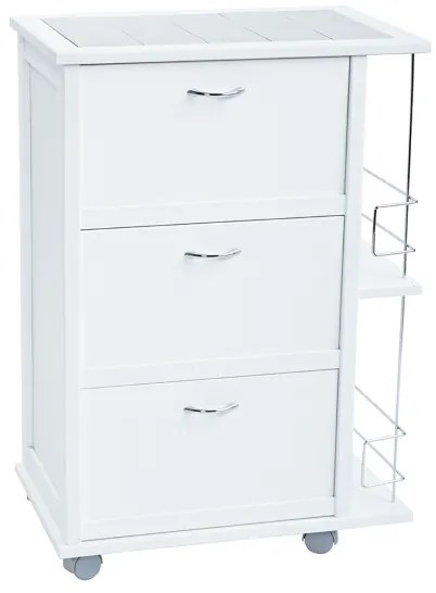 Carrello da cucina con ante a ribalta e portabottiglie Bianco