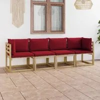 Divano da Giardino 4 Posti con Cuscini Rosso Vino cod mxl 34689