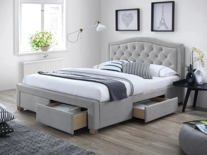 Letto Electra imbottito in grigio - 140 x 200 cm