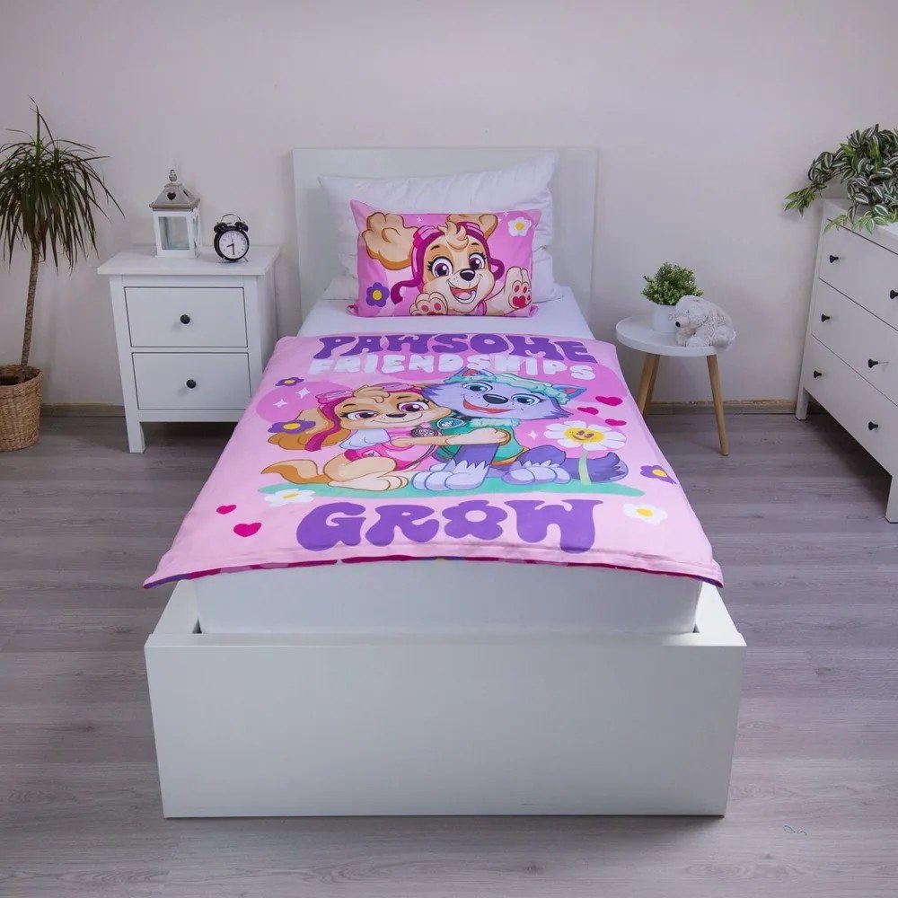 Set copripiumino e federa da bambini rosa in cotone per culla 100x135 cm Paw Patrol "Pawsome friendships grow" – Jerry Fabrics