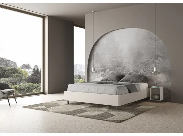 Letto matrimoniale contenitore imbottito 160x200 similpelle bianco Azelia