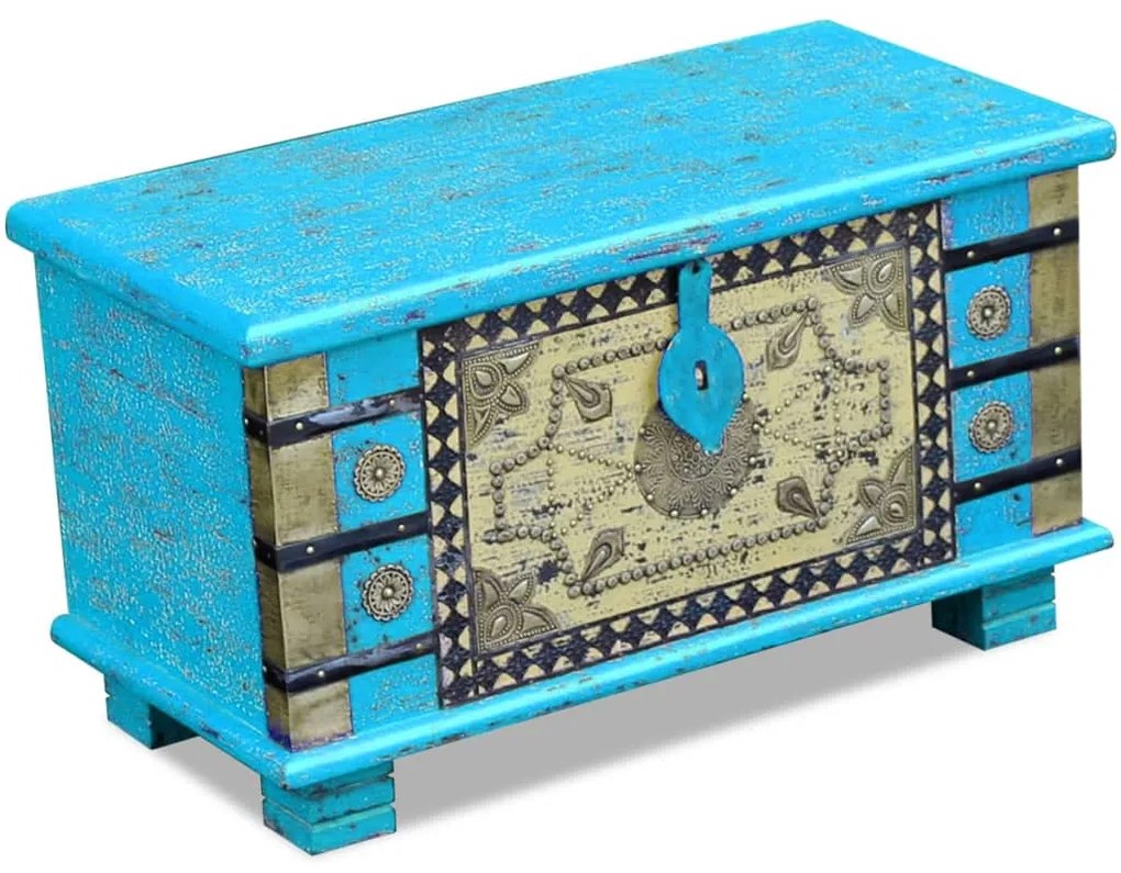 Baule Blu Legno Di Mango 80x40x45 Cm /