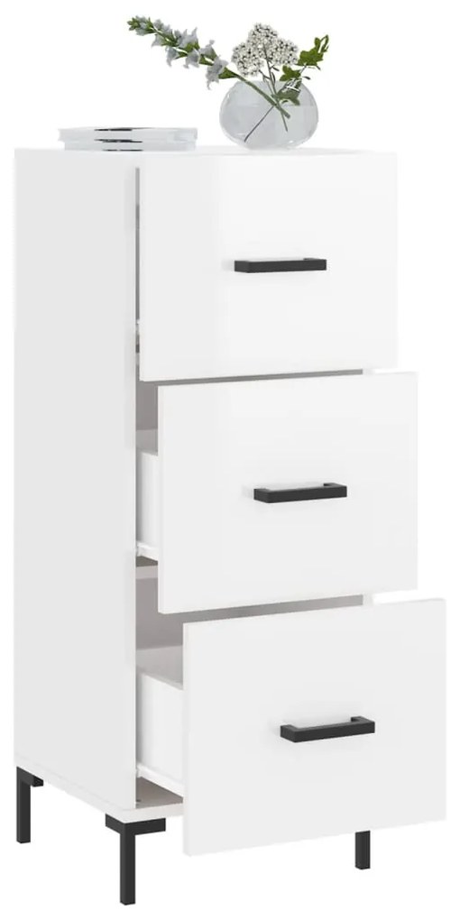 Credenza Bianco Lucido 34,5x34x90 cm in Legno Multistrato