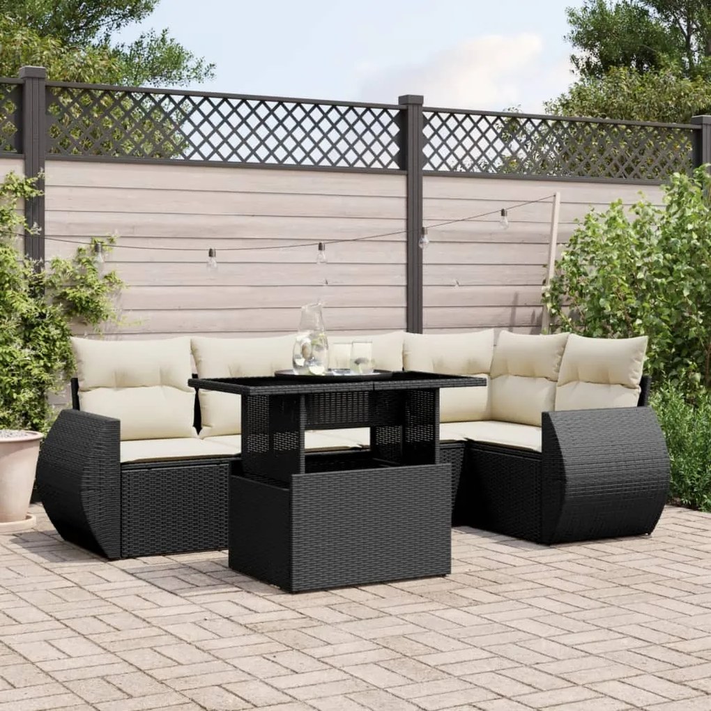 Set divano da giardino 6 pz con cuscini nero in polyrattan