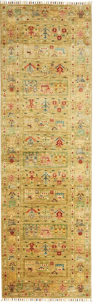 Samarkand Tappeto 250 x 80 Verde (Pakistan) Annodato A Mano