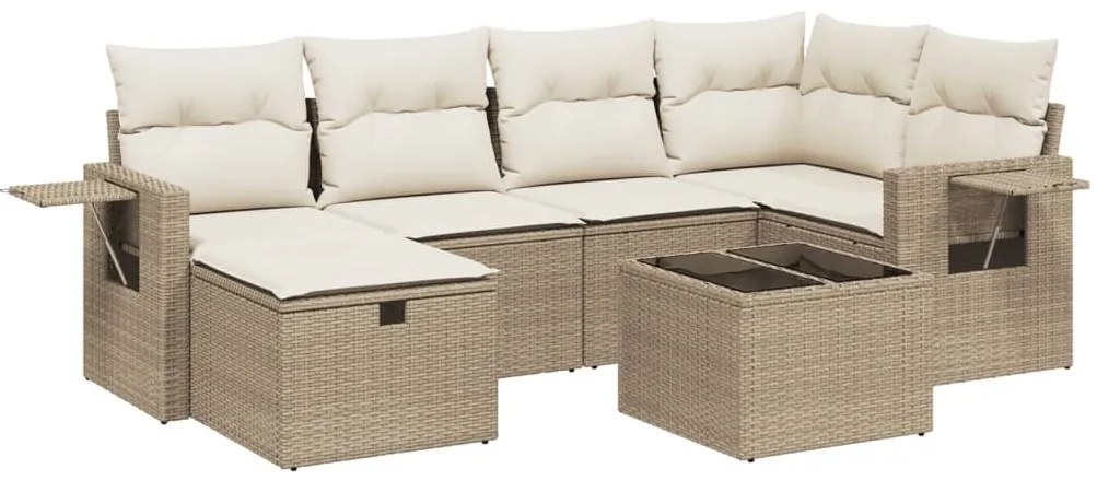 Set divani da giardino 7 pz con cuscini beige in polyrattan