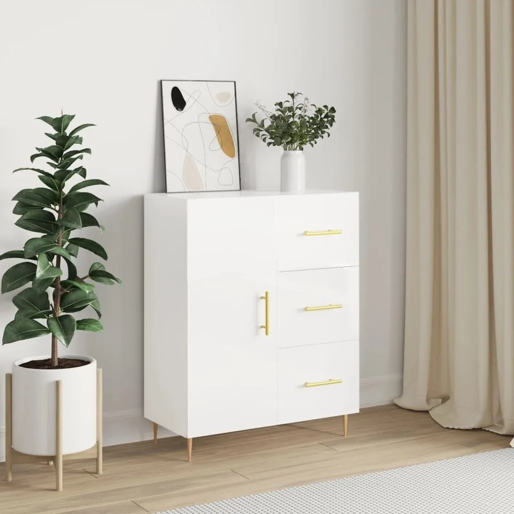 Credenza 69,5x34x90 cm in legno multistrato bianco lucido