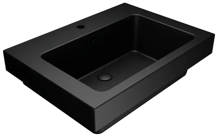 Lavabo a incasso e d'appoggio rettangolare vasca centrale Alaqua L 70 x H 25 x P 21 cm in ceramica nero opaco