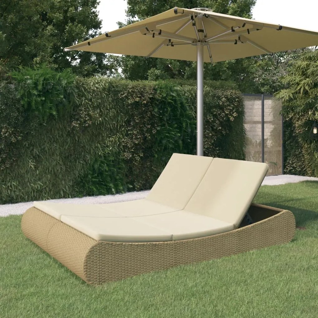 Lettino prendisole in polyrattan beige