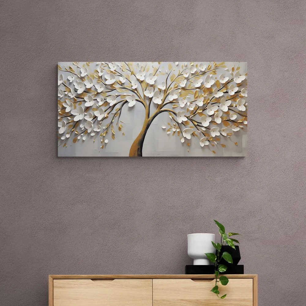 Quadro su tela – Albero dorato con fiori