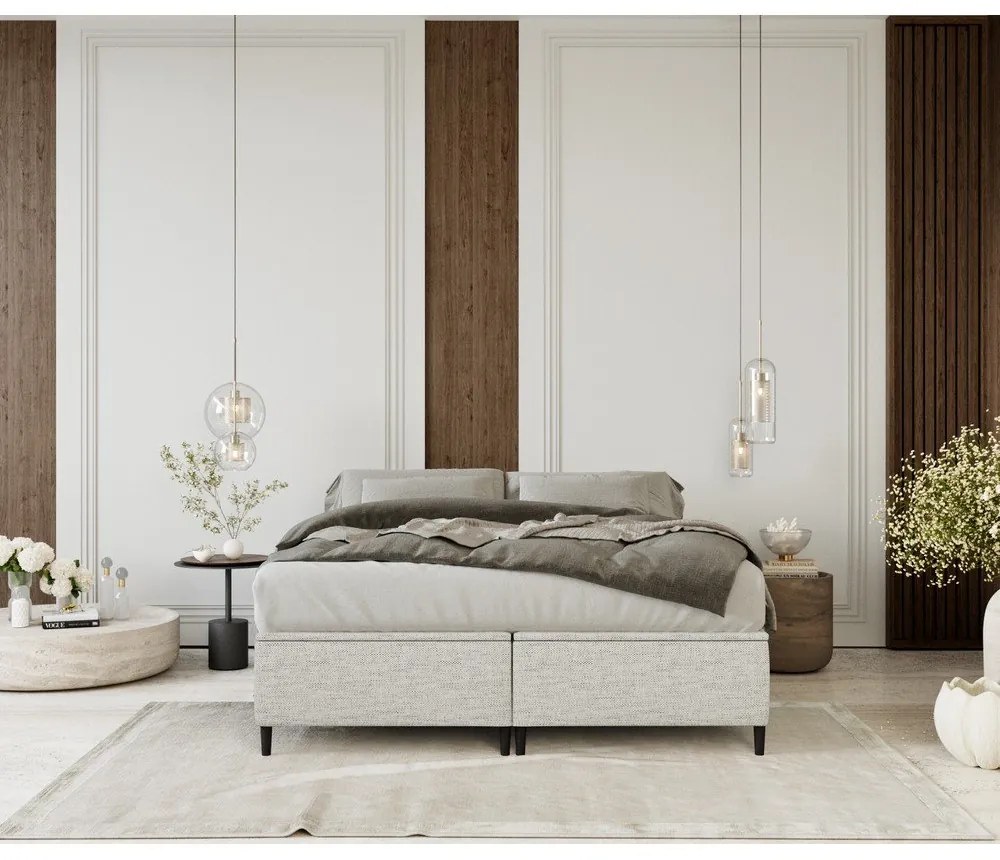 Letto matrimoniale imbottito grigio chiaro con contenitore 140x200 cm Tate - Maison de Rêve