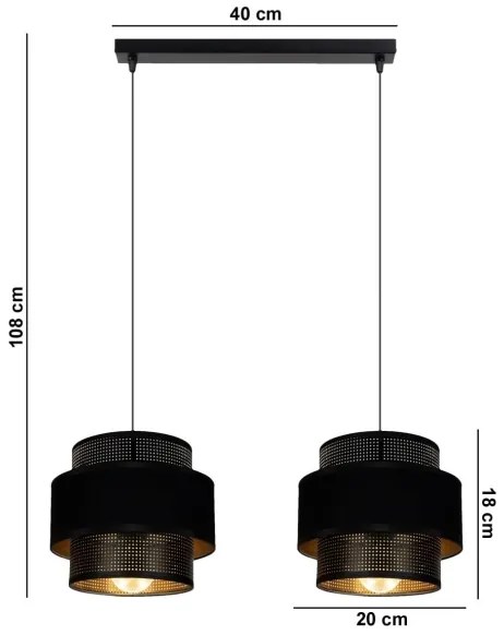 Lampadario a sospensione con filo NESS 2xE27/60W/230V nero
