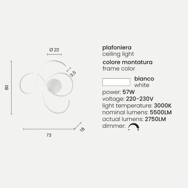 Plafoniera TWIST a LED 73x80 cm in metallo verniciato Bianco