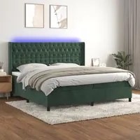 Letto a Molle con Materasso e LED Verde Scuro 200x200cm Vellutocod mxl 123412