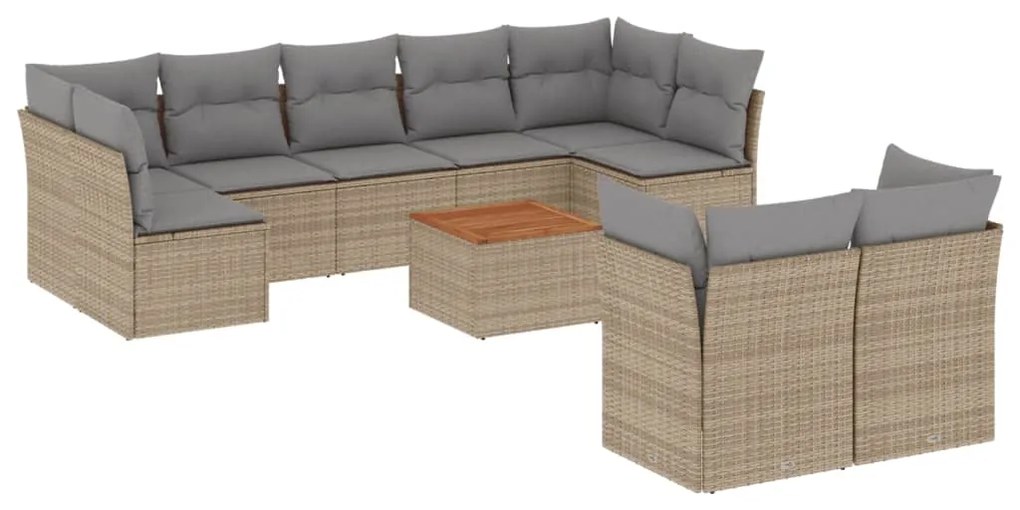 Set divano da giardino 10 pz con cuscini beige misto polyrattan